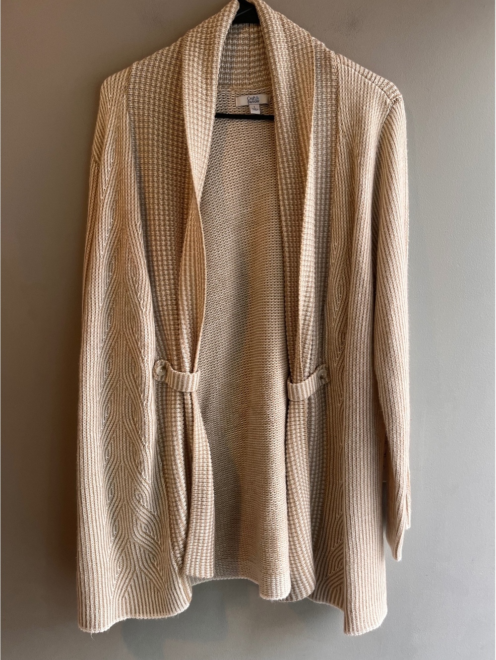 Croft & Barrow Beige Shawl Collar Cable Knit Cardigan Sweater - Size L